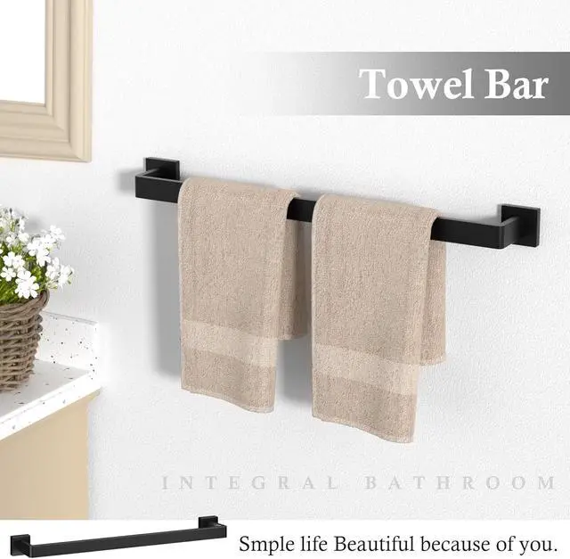 Alt view image 3 of 7 - 20-Piece Matte Black Bathroom Accessories Set 23.6" Towel Bar, Towel Ring, Toilet Paper Holder & Hooks, Wall Mounted Bathroom Hardware, Rust & Corrosion-Resistant, Ideal for Modern Bathrooms