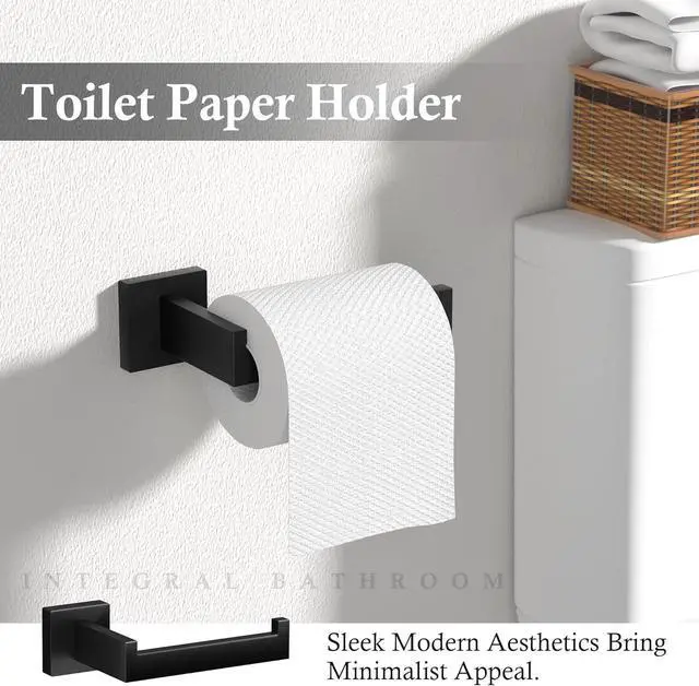 Alt view image 4 of 7 - 20-Piece Matte Black Bathroom Accessories Set 23.6" Towel Bar, Towel Ring, Toilet Paper Holder & Hooks, Wall Mounted Bathroom Hardware, Rust & Corrosion-Resistant, Ideal for Modern Bathrooms