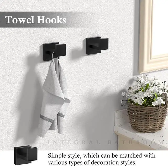 Alt view image 6 of 7 - 20-Piece Matte Black Bathroom Accessories Set 23.6" Towel Bar, Towel Ring, Toilet Paper Holder & Hooks, Wall Mounted Bathroom Hardware, Rust & Corrosion-Resistant, Ideal for Modern Bathrooms