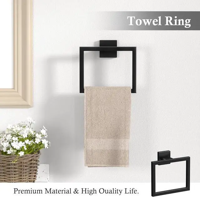 Alt view image 5 of 7 - 20-Piece Matte Black Bathroom Accessories Set 23.6" Towel Bar, Towel Ring, Toilet Paper Holder & Hooks, Wall Mounted Bathroom Hardware, Rust & Corrosion-Resistant, Ideal for Modern Bathrooms