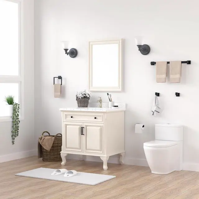 Alt view image 7 of 7 - 20-Piece Matte Black Bathroom Accessories Set 23.6" Towel Bar, Towel Ring, Toilet Paper Holder & Hooks, Wall Mounted Bathroom Hardware, Rust & Corrosion-Resistant, Ideal for Modern Bathrooms