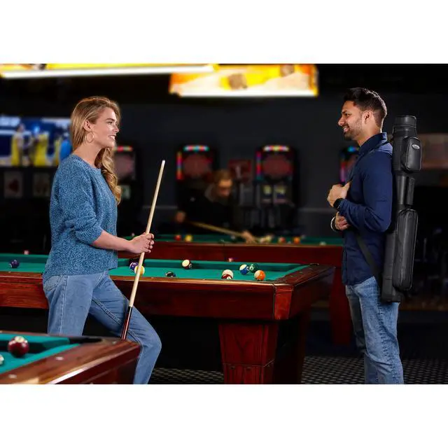 Alt view image 2 of 7 - Casemaster by GLD Products Q-Vault Classic Billiard/Pool Cue Hard Case, Holds 2 Complete 2-Piece Cues (2 Butt/2 Shaft), Black