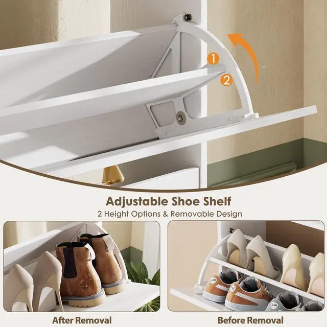 Alt view image 7 of 7 - Nicetree Shoe Cabinet with 3 Flip Drawers, Narrow Shoe Organizer Cabinet, Freestanding Shoe Rack Cabinet, Modern Shoe Storage Cabinet for Entryway, Hallway, Foyer, White