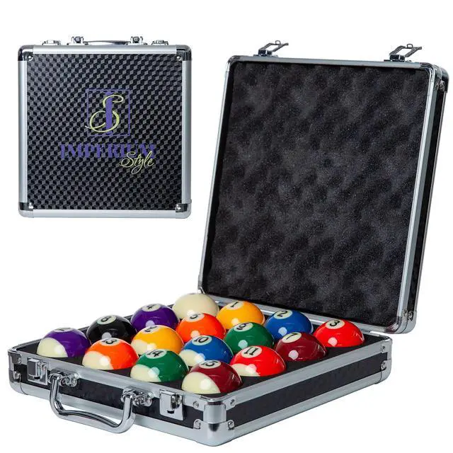 Alt view image 3 of 7 - Imperium Style Pool Balls Billiard Set - Regulation Size - 17 Pc Professional Pool Set w/ Cue Ball and Sleek Black and Silver Case - Multi Colored - Ball Size 2.25" 57.15mm