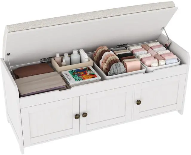 Main image of HOMEFORT 41.3" Shoe Bench with Lift Top Storage, Entryway Bench with Cushioned Seat, Wooden End of Bed Bench, Shoe Cabinet Bench with Hidden Storage Space, for Bedroom, Hallway,White