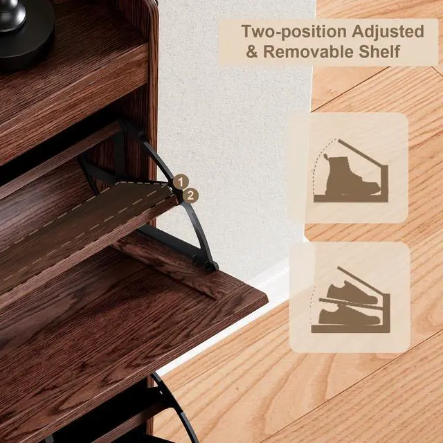 Alt view image 6 of 7 - ChooChoo Shoe Storage Cabinet with 2 Flip Drawers, Deodorizing Shoe Organizer Storage for Entryway, Freestanding Hidden Slim Narrow Shoe Rack Cabinet, Walnut