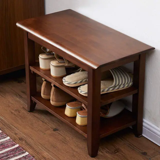 Main image of XKZG Shoe Storage Bench Wooden Shoe Rack Bench Rustic Solid Wood Entryway Bench (Brown,23.6")