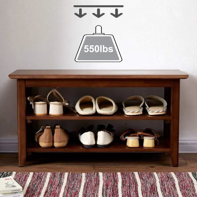 Alt view image 2 of 7 - XKZG Shoe Storage Bench Wooden Shoe Rack Bench Rustic Solid Wood Entryway Bench (Brown,23.6")