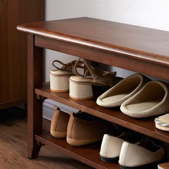 Alt view image 4 of 7 - XKZG Shoe Storage Bench Wooden Shoe Rack Bench Rustic Solid Wood Entryway Bench (Brown,23.6")