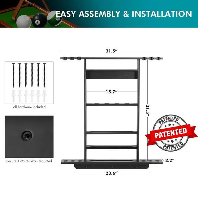 Alt view image 6 of 7 - XCSOURCE Pool Stick Holder - 2-IN-1 Pool Cue & Ping Pong Paddle Rack, Solid Pine Wood Wall Mount for Billiards and Table Tennis Accessories, Man Cave, Game Room