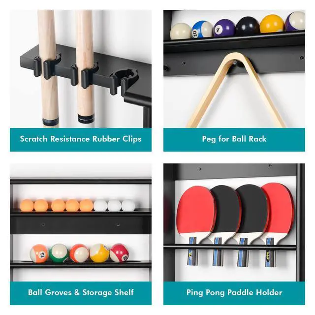 Alt view image 4 of 7 - XCSOURCE Pool Stick Holder - 2-IN-1 Pool Cue & Ping Pong Paddle Rack, Solid Pine Wood Wall Mount for Billiards and Table Tennis Accessories, Man Cave, Game Room
