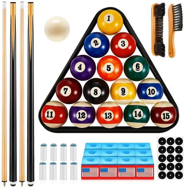 Main image of Outus 71 Pcs Premium Pool & Billiard Table Accessories Set Pool Balls, Cue Sticks with Tips, Triangle Rack, Chalks, Brush Spot Stickers for Home Family & Beginner Practice(Standard Style Balls)