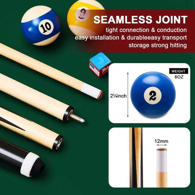 Alt view image 3 of 7 - Outus 71 Pcs Premium Pool & Billiard Table Accessories Set Pool Balls, Cue Sticks with Tips, Triangle Rack, Chalks, Brush Spot Stickers for Home Family & Beginner Practice(Standard Style Balls)