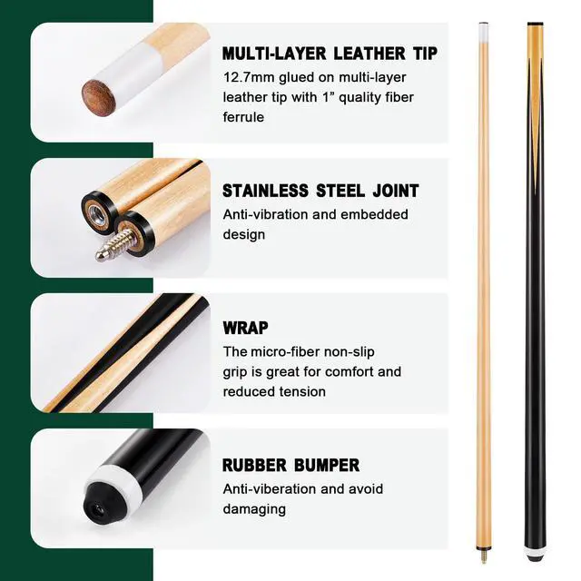 Alt view image 2 of 7 - Outus 71 Pcs Premium Pool & Billiard Table Accessories Set Pool Balls, Cue Sticks with Tips, Triangle Rack, Chalks, Brush Spot Stickers for Home Family & Beginner Practice(Standard Style Balls)