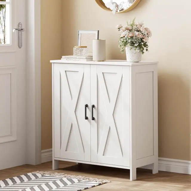 Alt view image 6 of 7 - Homleke Farmhouse Shoe Cabinet with 2 Barn Doors & Wood Legs, 5-Tier Shoe Storage Cabinet with 3 Adjustable Shelves, Tall Shoe Rack Organizer for Closet, Shoe Organizer for Entryway, Hallway, White