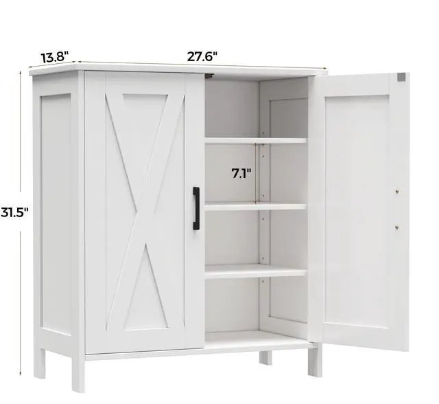 Alt view image 4 of 7 - Homleke Farmhouse Shoe Cabinet with 2 Barn Doors & Wood Legs, 5-Tier Shoe Storage Cabinet with 3 Adjustable Shelves, Tall Shoe Rack Organizer for Closet, Shoe Organizer for Entryway, Hallway, White