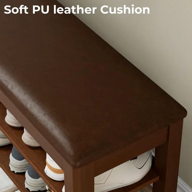 Alt view image 6 of 6 - Homleke 2-Tier Solid Wood Shoe Rack Bench with Flip-Top Storage