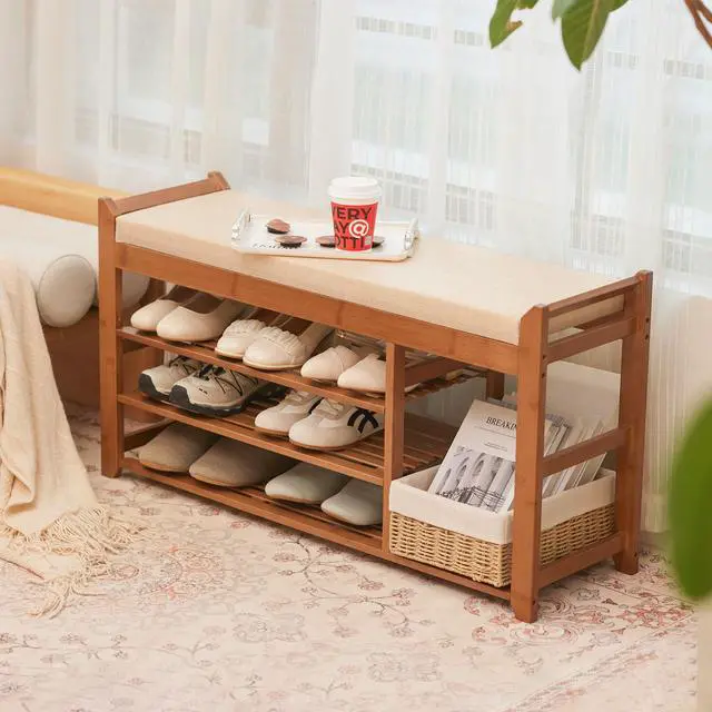 Alt view image 3 of 6 - PETKABOO Hall Tree with Bench and Shoe Storage, Coat Rack Shoe Bench Set with Seat Cushion and 6 Hooks for Entryway, Hallway, Living Room and Bedroom