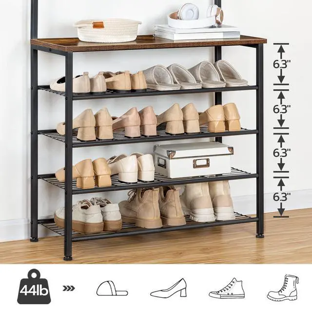 Alt view image 3 of 7 - HOOBRO Hall Tree, Coat Rack with Shoe Rack, Hall Tree with Bench, 5 Tier Shoe Storage Organizer with 9 Hooks for Entryway, Closet, Sturdy, Industrial, Rustic Brown and Black BF80MT01G2