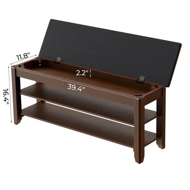 Alt view image 4 of 6 - Homleke 2-Tier Solid Wood Shoe Rack Bench with Flip-Top Storage