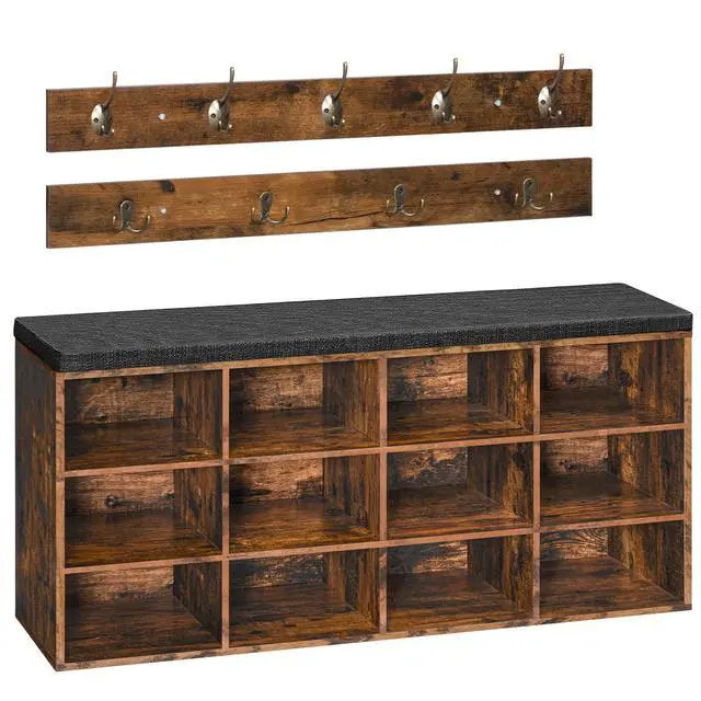 Main image of HOOBRO Shoe Storage Bench with Cushion, 39.4" L Entryway Bench with 12 Cubbies, Entryway Hall Tree with Storage, Shoe Cabinet with Coat Rack for Bedroom, Hallway, Holds up to 330 lb, BF112HX01G1