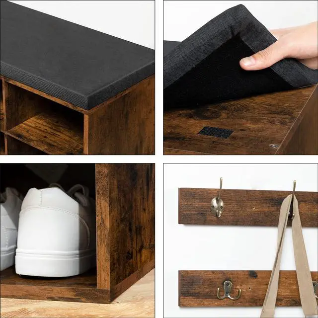 Alt view image 7 of 7 - HOOBRO Shoe Storage Bench with Cushion, 39.4" L Entryway Bench with 12 Cubbies, Entryway Hall Tree with Storage, Shoe Cabinet with Coat Rack for Bedroom, Hallway, Holds up to 330 lb, BF112HX01G1
