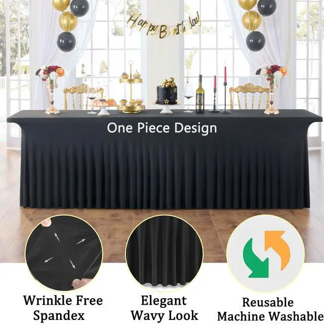 Alt view image 3 of 7 - 4 Pack Black Spandex Tablecloths for 8 Foot Rectangle Tables, Wrinkle Free Stretchy Table Cloth 8ft Fitted Tablecover Skirt for Parties Weddings Birthday Banquet Baby Shower