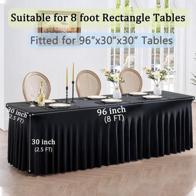 Alt view image 5 of 7 - 4 Pack Black Spandex Tablecloths for 8 Foot Rectangle Tables, Wrinkle Free Stretchy Table Cloth 8ft Fitted Tablecover Skirt for Parties Weddings Birthday Banquet Baby Shower