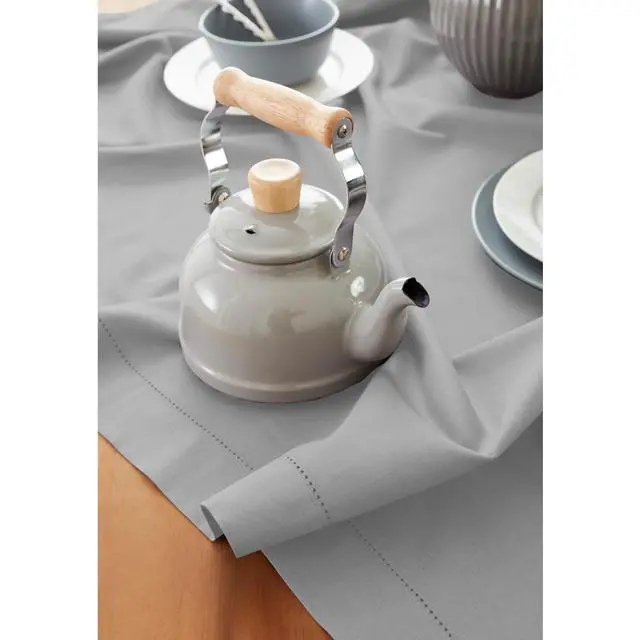 Alt view image 2 of 4 - Solino Home Light Grey Tablecloth 58 x 104 Inch - Cotton Linen Hemstitch Rectangular Tablecloth - Machine Washable Table Cloth for Summer