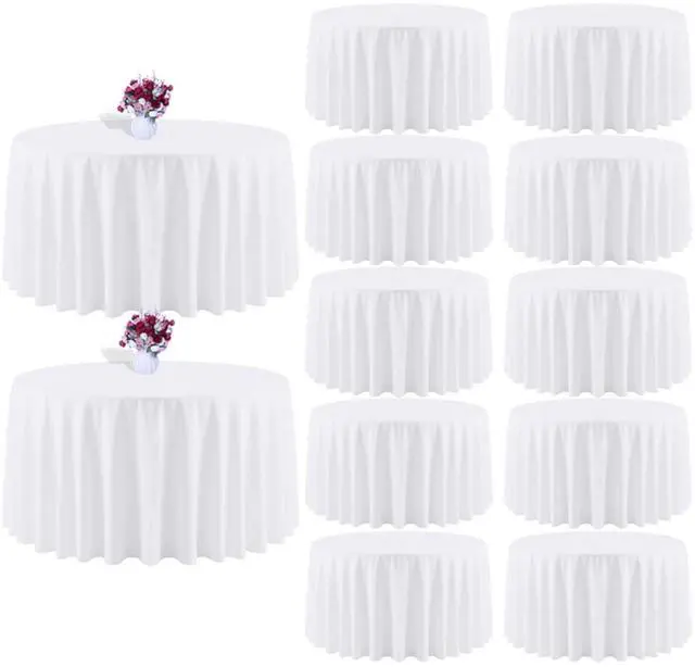 Main image of CKIKU 12 Packs 120 Inch White Round Tablecloth in Diameter, Washable Polyester Fabric Tablecloths, Wrinkle Resistant Table Cloth for Wedding Party Banquet Dining