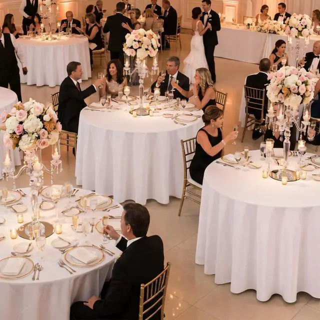 Alt view image 6 of 7 - CKIKU 12 Packs 120 Inch White Round Tablecloth in Diameter, Washable Polyester Fabric Tablecloths, Wrinkle Resistant Table Cloth for Wedding Party Banquet Dining