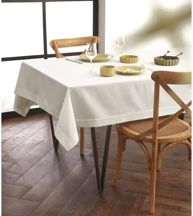 Main image of Solino Home Ivory Rectangle Tablecloth 60 x 84 Inch - Dru Cotton Linen Table Cloth, Machine Washable, Soft Durable Fabric Tablecloths for Dining, Summer Decor