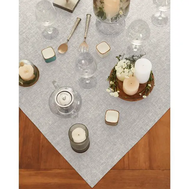 Alt view image 3 of 7 - Solino Home Linen Tablecloth 52 x 52 Inch - 100% Pure Linen Square Table Throw - Athena, Machine Washable Oyster Grey Tablecloth for Summer