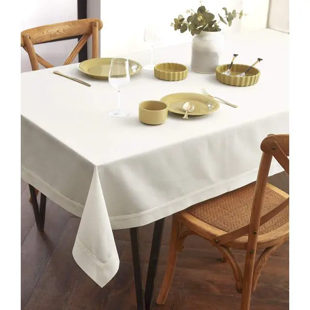 Alt view image 2 of 4 - Solino Home Ivory Rectangle Tablecloth 60 x 84 Inch - Dru Cotton Linen Table Cloth, Machine Washable, Soft Durable Fabric Tablecloths for Dining, Summer Decor