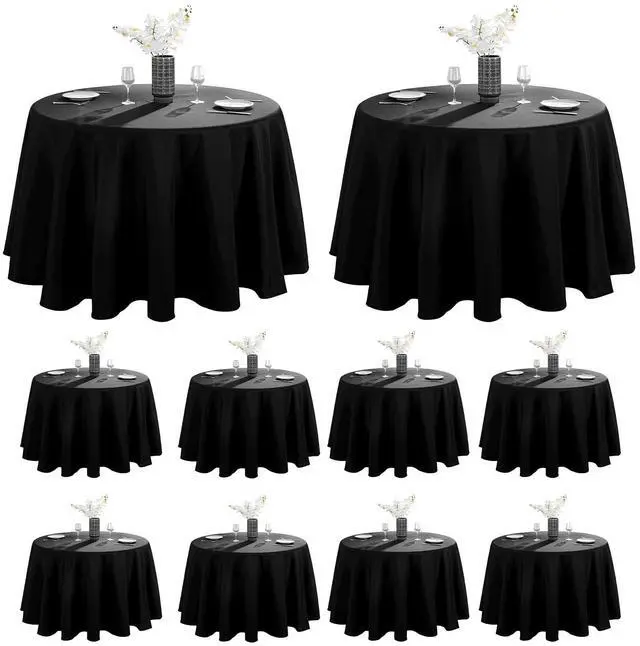 Main image of VidaFete 10 Pack 108inch Round Tablecloth Polyester Table Cloth, Stain Resistant and Wrinkle Polyester Dining Table Cover for Kitchen Dinning Party Wedding Round Tabletop Buffet Decoration(Black)