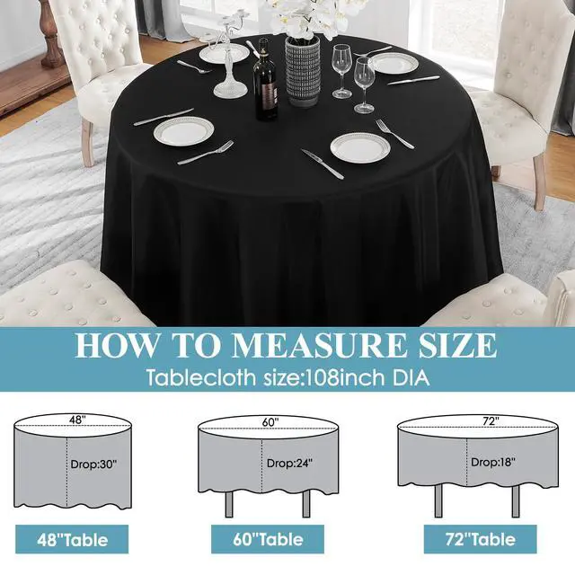 Alt view image 2 of 6 - VidaFete 10 Pack 108inch Round Tablecloth Polyester Table Cloth, Stain Resistant and Wrinkle Polyester Dining Table Cover for Kitchen Dinning Party Wedding Round Tabletop Buffet Decoration(Black)