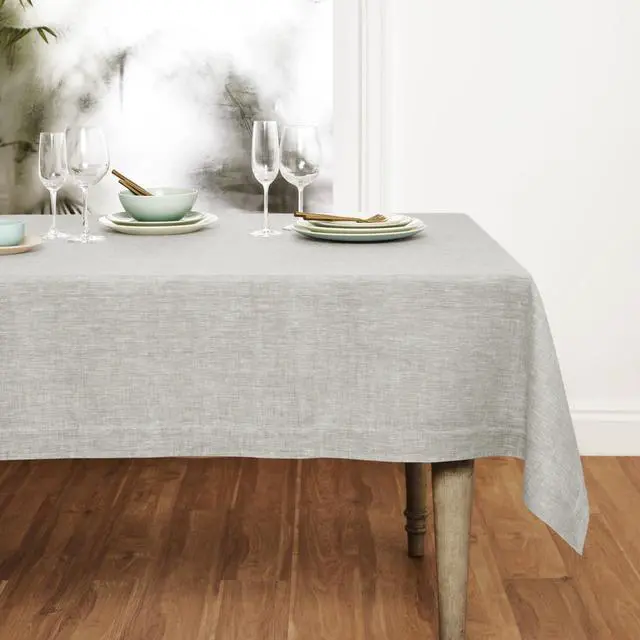 Alt view image 2 of 7 - Solino Home Linen Tablecloth 52 x 52 Inch - 100% Pure Linen Square Table Throw - Athena, Machine Washable Oyster Grey Tablecloth for Summer