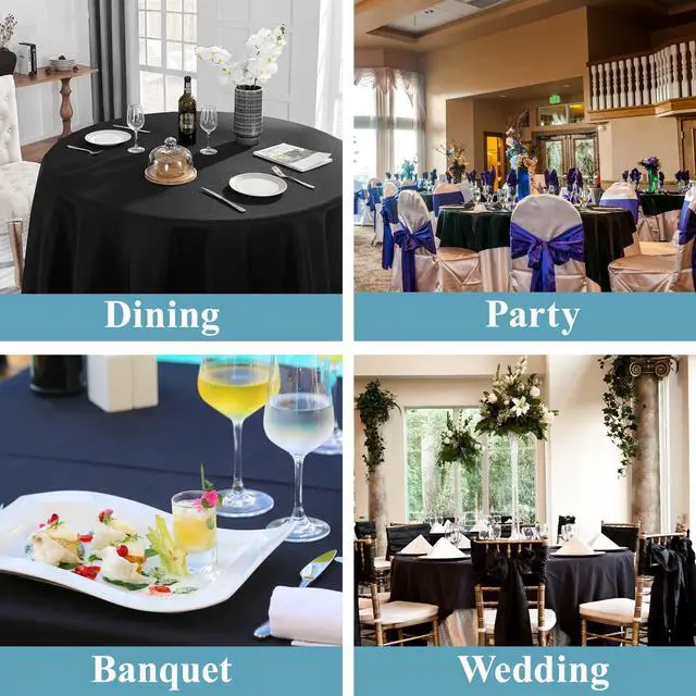 Alt view image 6 of 6 - VidaFete 10 Pack 108inch Round Tablecloth Polyester Table Cloth, Stain Resistant and Wrinkle Polyester Dining Table Cover for Kitchen Dinning Party Wedding Round Tabletop Buffet Decoration(Black)