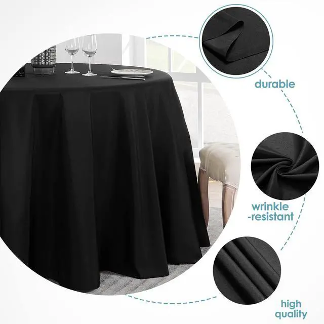 Alt view image 3 of 6 - VidaFete 10 Pack 108inch Round Tablecloth Polyester Table Cloth, Stain Resistant and Wrinkle Polyester Dining Table Cover for Kitchen Dinning Party Wedding Round Tabletop Buffet Decoration(Black)
