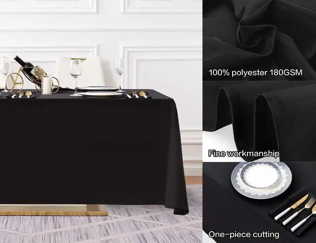 Alt view image 2 of 7 - Surmente 10 Pack Black Tablecloth 90 x 132-inch Rectangular Polyester Table Cloth for Weddings, Banquets, or Restaurants