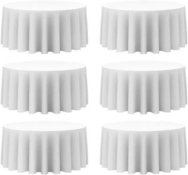 Main image of BRILLMAX 6 Pack White Round Tablecloths 132 Inch for 72 Tables - 150 GSM Polyester Fabric, Floor Length Drop, Water, Stain & Wrinkle Resistant Cloth Cover for Wedding Reception Banquet Dining