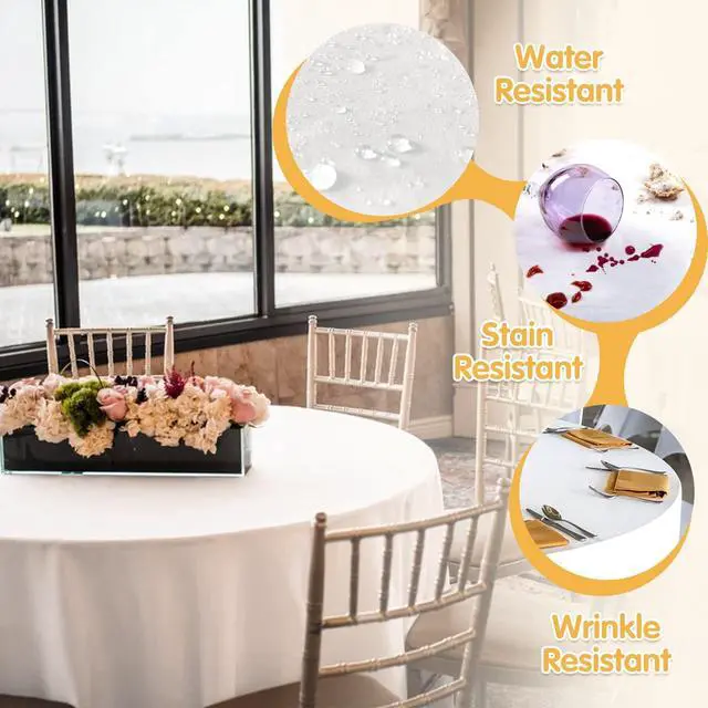 Alt view image 3 of 7 - BRILLMAX 6 Pack White Round Tablecloths 132 Inch for 72 Tables - 150 GSM Polyester Fabric, Floor Length Drop, Water, Stain & Wrinkle Resistant Cloth Cover for Wedding Reception Banquet Dining