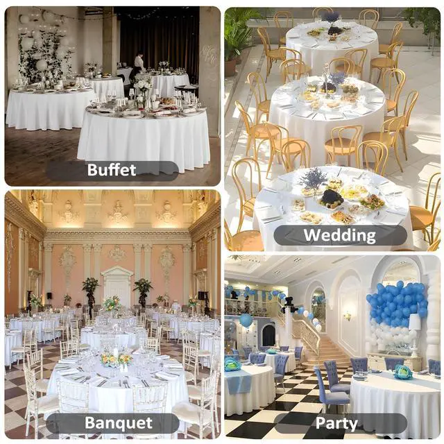 Alt view image 6 of 7 - Heneger 12 Pack White Round Tablecloth 120 Inch White Table Cloth Stain and Wrinkle Resistant Reusable and Washable Polyester Fabric Table Covers for Buffet Wedding Party and Banquet