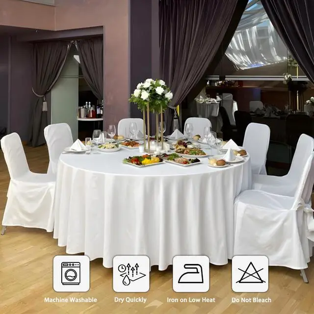 Alt view image 7 of 7 - Heneger 12 Pack White Round Tablecloth 120 Inch White Table Cloth Stain and Wrinkle Resistant Reusable and Washable Polyester Fabric Table Covers for Buffet Wedding Party and Banquet