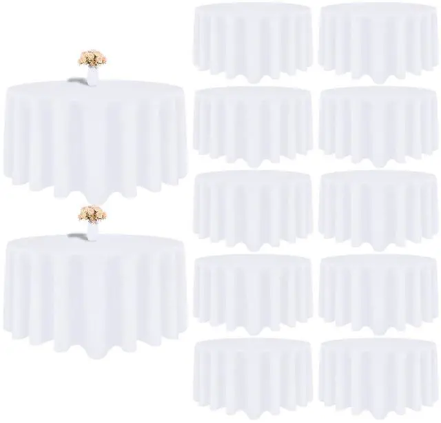 Main image of Heneger 12 Pack White Round Tablecloth 120 Inch White Table Cloth Stain and Wrinkle Resistant Reusable and Washable Polyester Fabric Table Covers for Buffet Wedding Party and Banquet