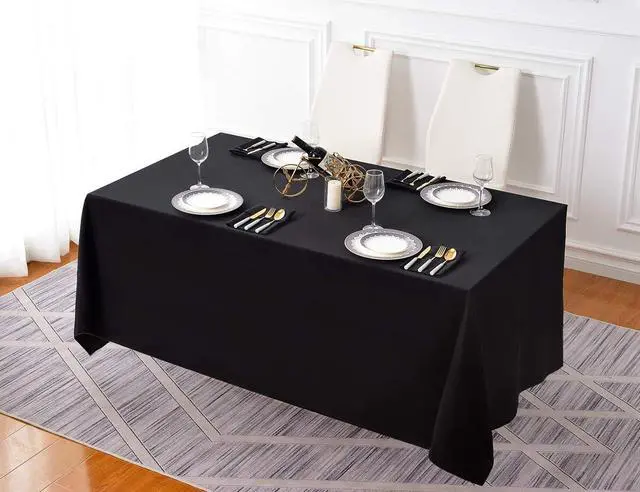 Alt view image 5 of 7 - Surmente 10 Pack Black Tablecloth 90 x 156-inch Rectangular Polyester Table Cloth for Weddings, Banquets, or Restaurants