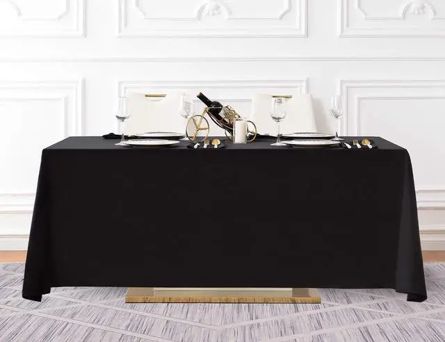 Alt view image 6 of 7 - Surmente 10 Pack Black Tablecloth 90 x 156-inch Rectangular Polyester Table Cloth for Weddings, Banquets, or Restaurants