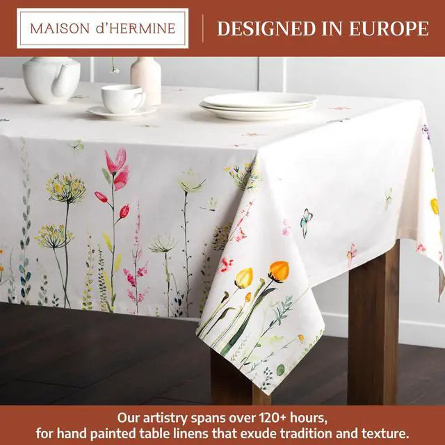 Alt view image 2 of 7 - Maison d' Hermine Table Cloth Rectangle Table 100% Cotton 70 x 140 Inches Tablecloth Reusable Decorative for Dining Kitchen Room Farmhouse Party Home Hotel Restaurant Spring Summer - Botanical Fresh