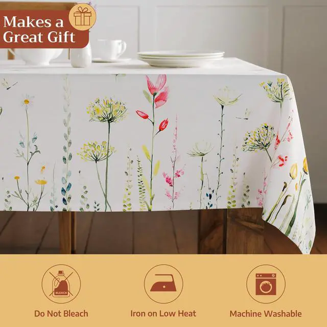 Alt view image 5 of 7 - Maison d' Hermine Table Cloth Rectangle Table 100% Cotton 70 x 140 Inches Tablecloth Reusable Decorative for Dining Kitchen Room Farmhouse Party Home Hotel Restaurant Spring Summer - Botanical Fresh