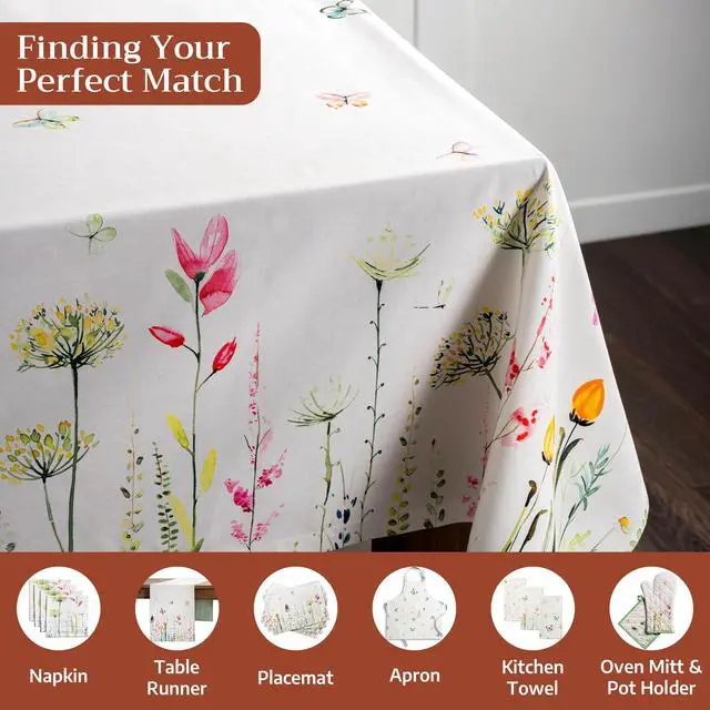 Alt view image 4 of 7 - Maison d' Hermine Table Cloth Rectangle Table 100% Cotton 70 x 140 Inches Tablecloth Reusable Decorative for Dining Kitchen Room Farmhouse Party Home Hotel Restaurant Spring Summer - Botanical Fresh